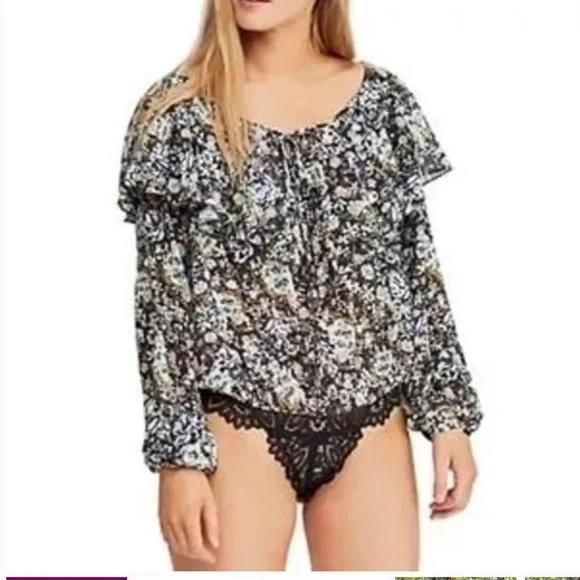 INTIMATELY FREE PEOPLE Say It To Me Bodysuit in Black Multi Floral // XS - Picture 3 of 9